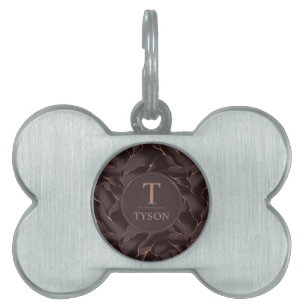 Placa Para Mascotas Marrón Chocolate & Rosa Dorado Patrón de Onda Abst