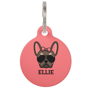 Placa Para Mascotas Marrón mujer Tan Bulldog francés etiqueta de ident