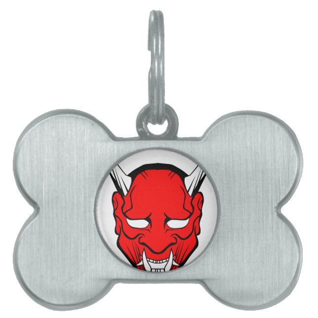 Placa Para Mascotas Mascara de Hannya japonesa roja (Frente)