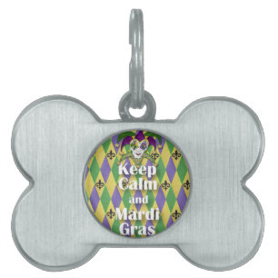 Placa Para Mascotas Máscara Jester mantener la calma y el Mardi Gras