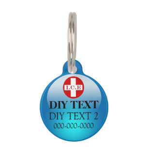 Placa Para Mascotas Mascota afección médica DIY azul