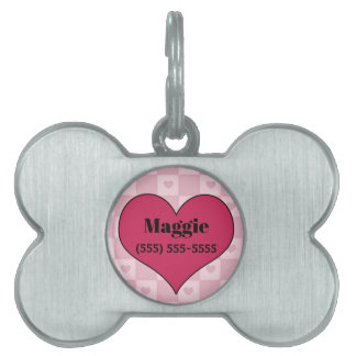 Placa Para Mascotas Mascota con forma de huesos del corazón rosado