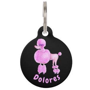 Placa Para Mascotas Mascota de arte y nombre de caniche rosa y detalle