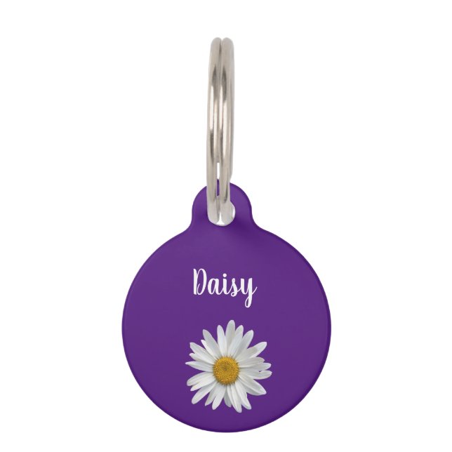 Placa Para Mascotas Mascota de moda White Daisy Cute Purple (Anverso)