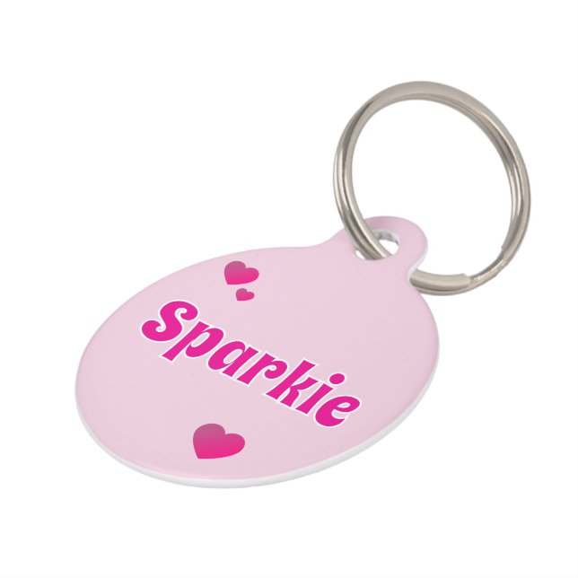 Placa Para Mascotas Mascota de perro gato rosa personalizable linda  (Lateral)