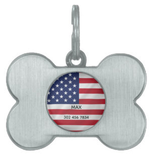 Placa Para Mascotas Mascota personalizado nombre bandera estadounidens