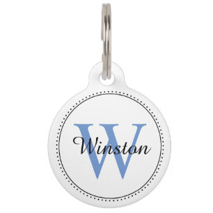 Placa Para Mascotas Mascota personalizado Nombre Monograma azul Blanco