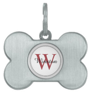 Placa Para Mascotas Mascota personalizado Nombre Monograma Rojo Blanco
