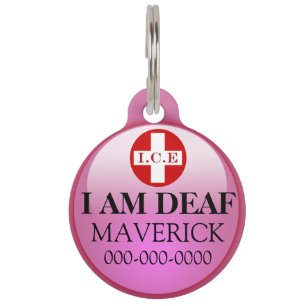Placa Para Mascotas Mascota sordo padecimiento médico DIY rosado