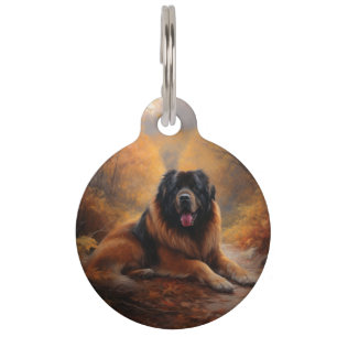 Placa Para Mascotas Mastín Tibetano en Otoño Hojas Caídas Inspiran