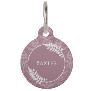 Placa Para Mascotas Mauve Elegant Damask Round Pet Tag