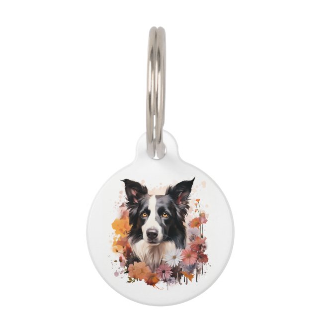 Placa Para Mascotas Me encanta el retrato floral de mi Border Collie (Anverso)