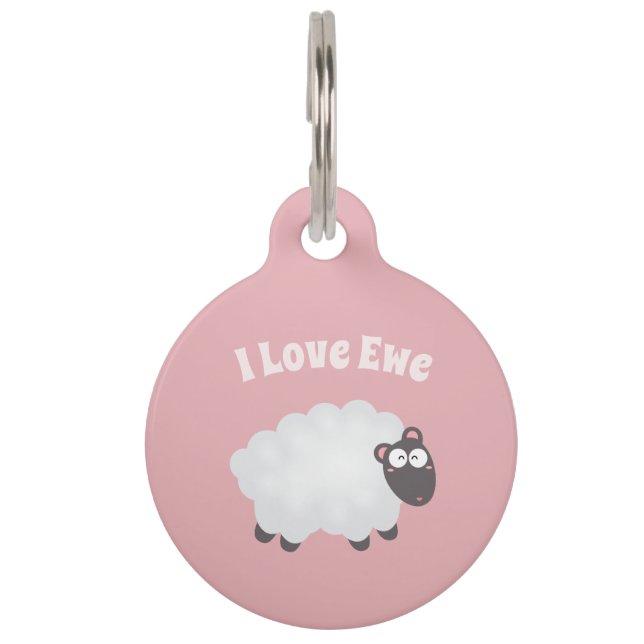 Placa Para Mascotas Me Encanta Ewe Cuffy White Sheep Pink (Anverso)