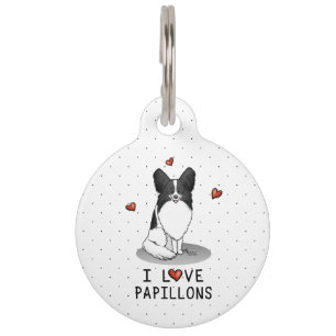 Placa Para Mascotas Me encantan los Papillones (blancos y negros) Cora