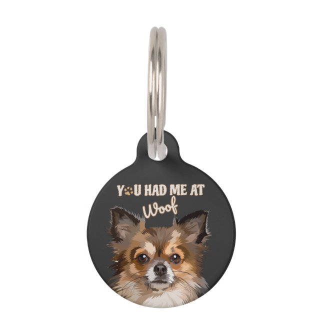 Placa Para Mascotas Me Tenías En Woof | Perros Pomerania (Anverso)