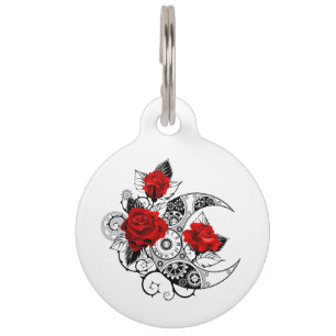 Placa Para Mascotas Media luna mecánica con rosas rojas