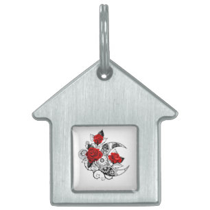 Placa Para Mascotas Media luna mecánica con rosas rojas