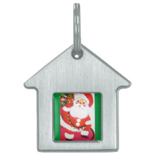 Placa Para Mascotas Mediados de siglo hermosos Santa del vintage y