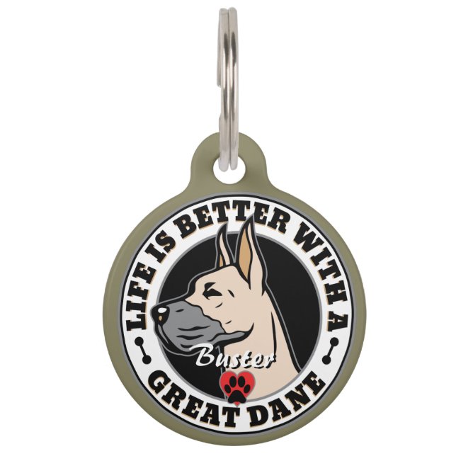Placa Para Mascotas Mejor Vida Personalizada De Great Dane (Anverso)