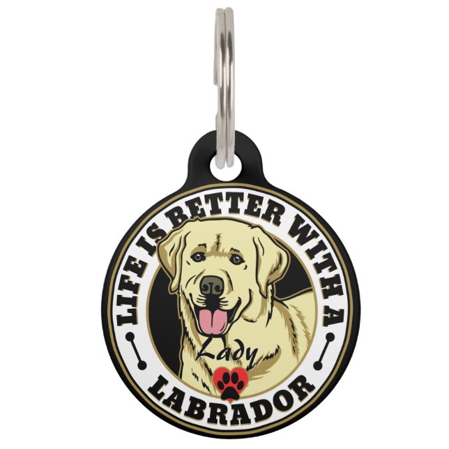 Placa Para Mascotas Mejor Vida Personalizada De Labrador Blanco (Anverso)