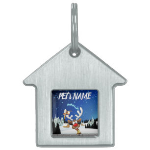 Placa Para Mascotas Meme Divertido de Navidad de Reno Espiando