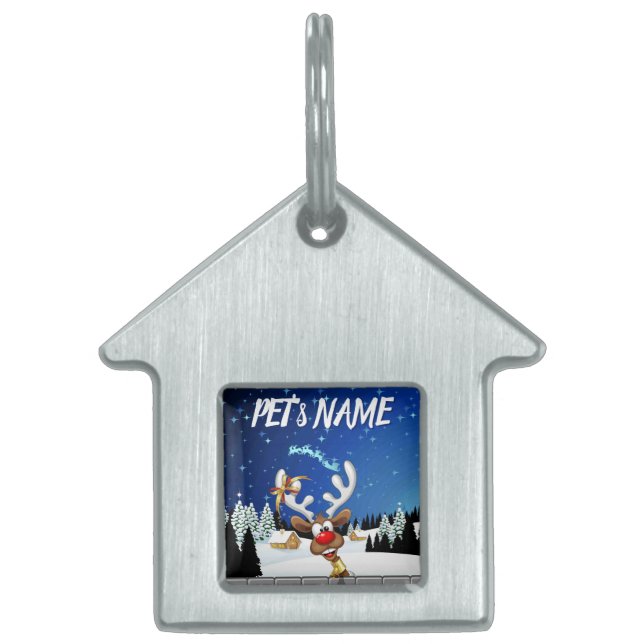 Placa Para Mascotas Meme Divertido de Navidad de Reno Espiando (Frente)