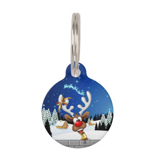 Placa Para Mascotas Meme Divertido de Navidad de Reno Mirando