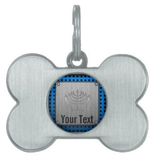 Placa Para Mascotas Menorah; Metal-mirada cepillada