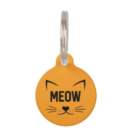 Placa Para Mascotas Meow Naranja Cat ID Tag