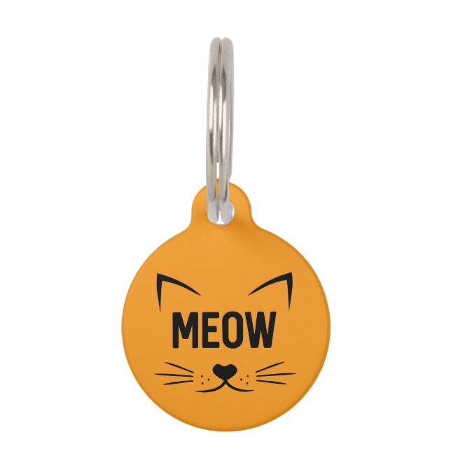 Placa Para Mascotas Meow Naranja Cat ID Tag (Anverso)