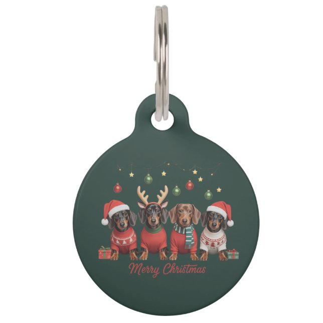 Placa Para Mascotas Merry Christmas Santa Reindeer Dachshund Weiner  (Anverso)