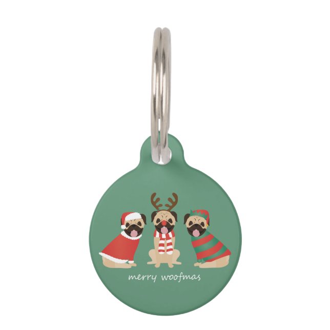 Placa Para Mascotas Merry Woofmas Pug Dogs (Anverso)