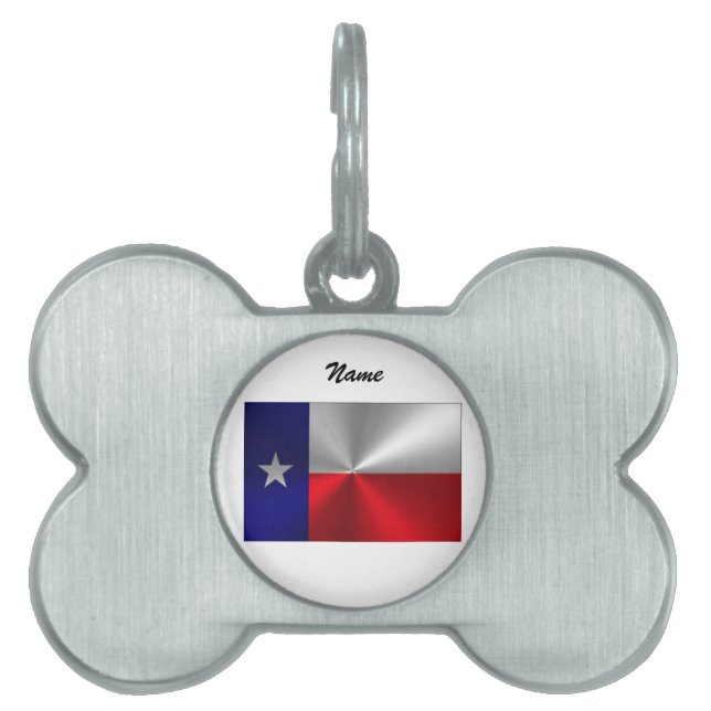 Placa Para Mascotas Metal cepillado bandera de Tejas (Frente)