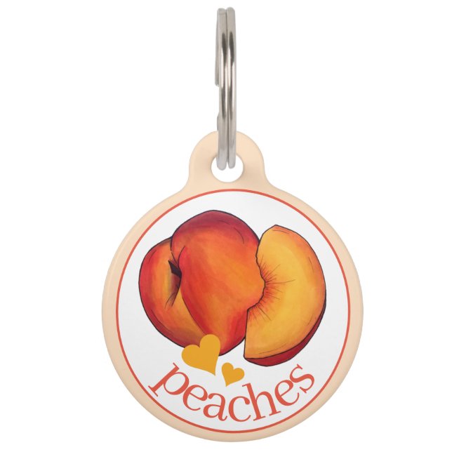 Placa Para Mascotas Mi nombre es Peaches Georgia Peach Fruit Heart (Anverso)