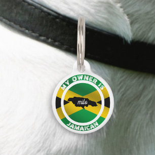 Placa Para Mascotas Mi propietario es la bandera jamaiquina graciosa d