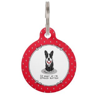 Placa Para Mascotas Mimado Boston Terrier Podrido (negro) Bonito
