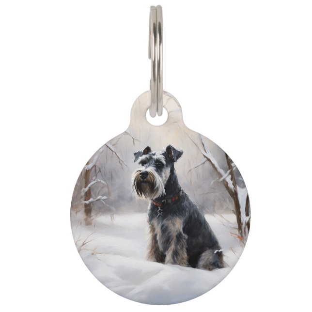 Placa Para Mascotas Miniatura Schnauzer Deja que nieve Navidad (Anverso)