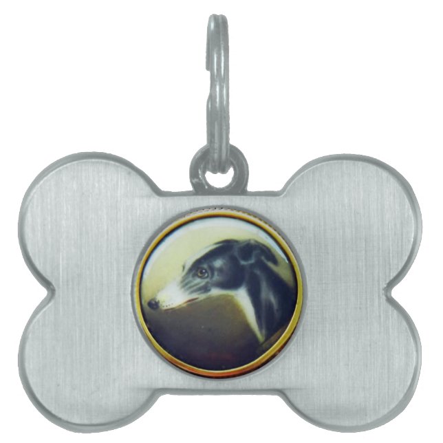 Placa Para Mascotas MINIATURA VICTORIANA RETRATA Gris irlandés (Frente)