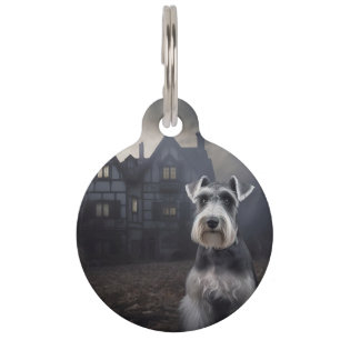 Placa Para Mascotas Miniature Schnauzer Halloween Espeluznante