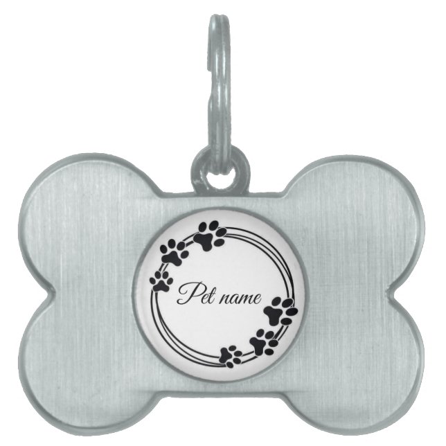 Placa Para Mascotas Minimalist Paw Print Frame Personalized Pet Name I (Frente)