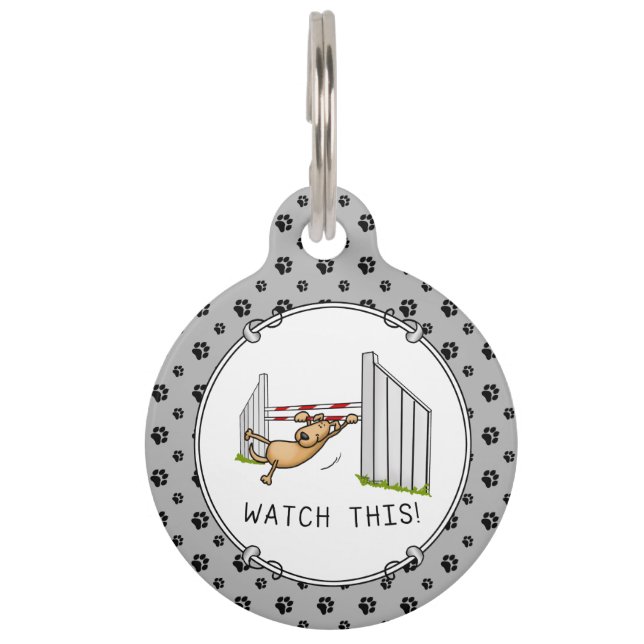 Placa Para Mascotas ¡Mira esto! Perro - perro divertido de agilidad (Anverso)