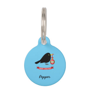 Placa Para Mascotas Mirlo Adorable Con Una Bola De Navidad Nombre Pers