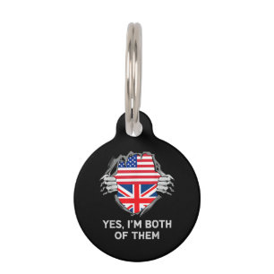 Placa Para Mascotas Mitad Americano Mitad Británico USA Inglaterra Ban