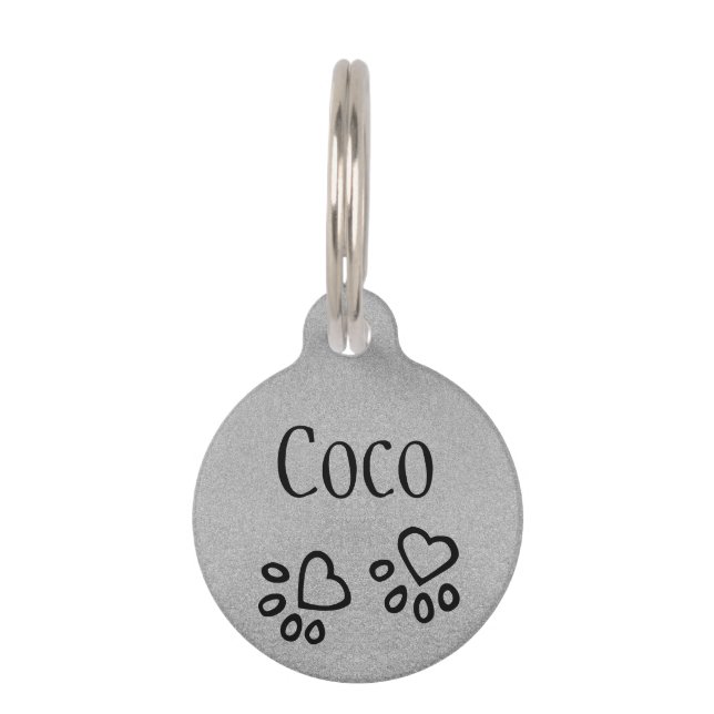 Placa Para Mascotas Moda Silvery Gray Name con Personalizado de impres (Anverso)