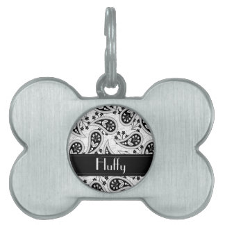 Placa Para Mascotas Modelo blanco y negro de Paisley