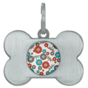 Placa Para Mascotas Modelo colorido retro de la libélula de la flor