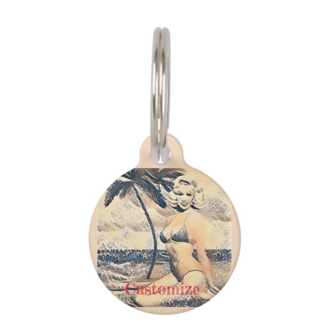 Placa Para Mascotas Modelo de bikini rubio de rodilla Thunder_Cove (Anverso)