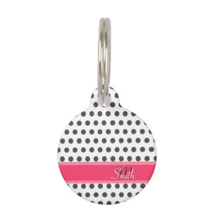 Placa Para Mascotas Modelo de lunares grande gris del monograma