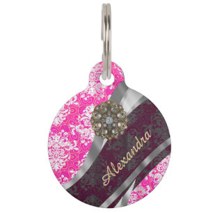 Placa Para Mascotas Modelo femenino bonito rosado personalizado del