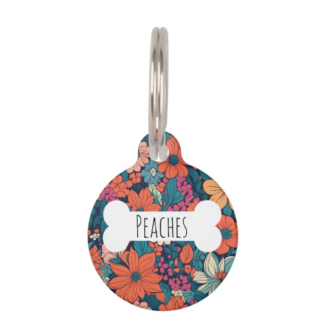 Placa Para Mascotas Modelo floral brillante Daisy Mascota Personalizad (Anverso)